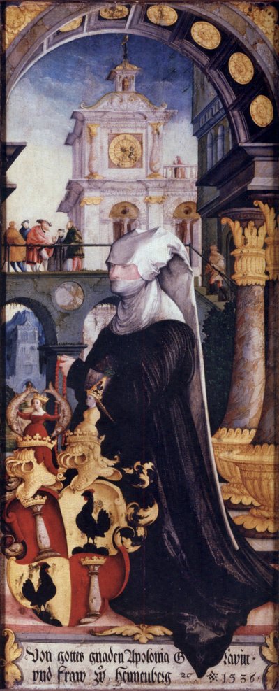Altare di Wildenstein, pannello interno destro, donatrice inginocchiata contessa Apollonia von Henneberg con stemma da Master of Messkirch